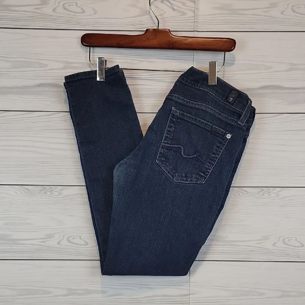 7 For All Mankind Gwenevere Blue Denim Low-Rise Skinny Womens Size Waist 28